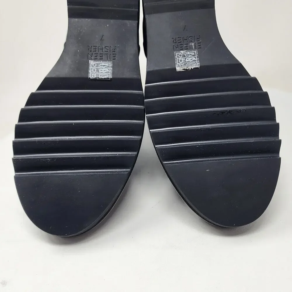 Eileen Fisher Luv Wedge Chelsea Boots Women 7 Black Nubuck Leather Ankle Bootie